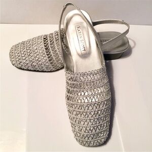 2 for $30 NIB Karen Scott Carlton Slingback Silver Woven Sandals Kitten Heel